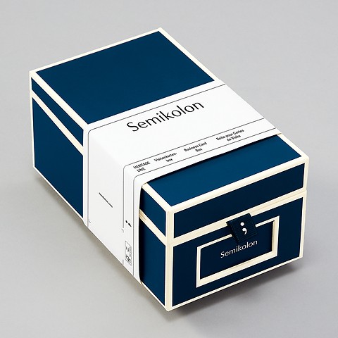 Business Card Box with 3 variable tabs and index cards A-Z, marine