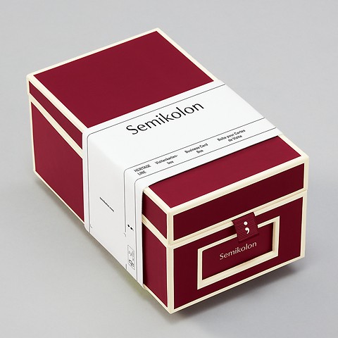 Business Card Box with 3 variable tabs and index cards A-Z, burgundy
